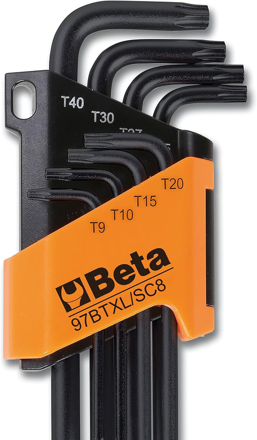 Beta 97BTXL/SC8 - Juego de 8 llaves macho acodadas con cabeza esférica para tornillos con huella Torx